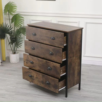 Commode haute traditionnelle rustique marron à 4 tiroirs, en bois, avec pieds en métal noir, écologique, durable, grande capacité