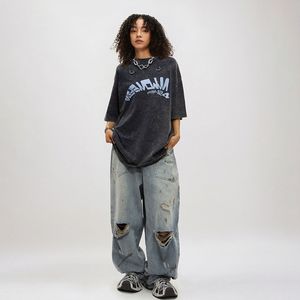 इंद्रधनुष में लोहे की अंगूठी सजावट ग्रीष्मकालीन रेट्रो स्ट्रीटवियर पुरुषों की महिलाओं की छोटी आस्तीन टी-शर्ट सभी के लिए धुली हुई मुद्रित ढीली - Product Image 1