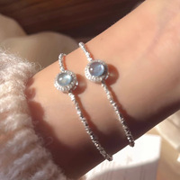 Set Perhiasan Wanita Cincin, Gelang & Kalung Mutiara Air Tawar Aquamarine, Tembaga & Perak Sterling, Gaya Mewah Ringan