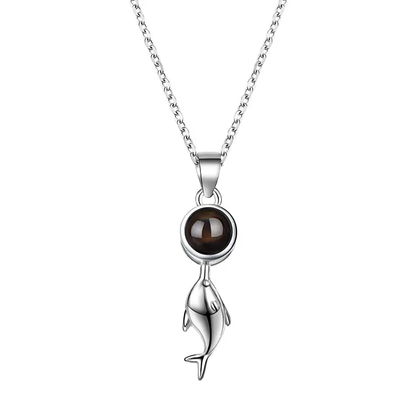 Personalized Photo Projection dolphin Necklace 925 Sterling Silver Romantic Gifts for Girlfriend Women Birthday Anniversary