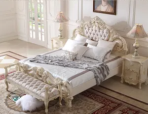 OE-FASHION FRENCH rococo style white paint luxury Antique wooden double bedroom set furniture King Size interior indoor Bed