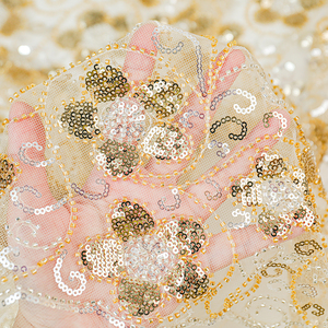 Vải ren thêu hoa vàng sang trọng đính hạt cườm kiểu dáng mới, vải sequin châu Phi - Product Image 3