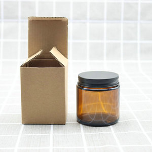 120g empty amber glass wide mouth jar with black plastic cap and gift box
