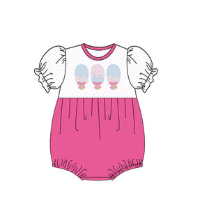 Combinaison courte à manches courtes pour bébé fille, imprimé popsicle rose, vente en gros, modèle SR4108. - Product Image 1
