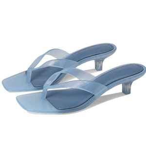 Sandales décontractées d'été pour femmes à talons chaton, à bout carré ouvert, style <span class=keywords><strong>tongs</strong></span> à talons - Product Image 1