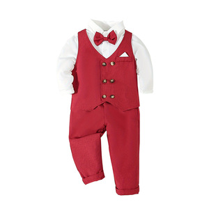 Ensemble de vêtements formels pour bébé garçon, chemise à manches longues, gilet, pantalon avec nœud papillon pour mariage, fête d'anniversaire, cérémonie religieuse - Product Image 5