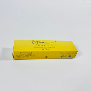 Boîte en carton longue jaune vif avec police manuscrite - Emballage haut <span class=keywords><strong>de</strong></span> gamme pour huile à lèvres hydratante - Product Image 2