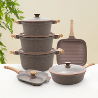 Ensemble de casseroles et poêles en céramique marron antiadhésives en granit, robustes, en aluminium moulé, sans PFAS, écologiques, pour la maison, OEM