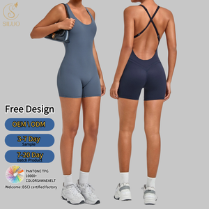 Nouvelle <span class=keywords><strong>combinaison</strong></span> de yoga personnalisée pour <span class=keywords><strong>femme</strong></span>, dos croisé, tenue de sport moulante, avec coussinets de poitrine amovibles, tenue de yoga une pièce pour la gym - Product Image 2