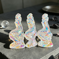 Statue de Sirène en Quartz Clair Électroplaqué Aura, Figurine de Sirène en Cristal Naturel, Décoration Océanique Sorcière, Cadeau en Gros