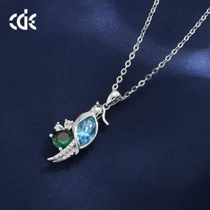 Collana di cristallo rodiato all'ingrosso CDE SSYN009 gioielli 925 in argento Sterling Birdie Design con cristalli blu