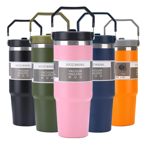 Vaso Térmico Clásico de Doble Capa de 20oz y 30oz, Taza de Acero Inoxidable 304, Termo Portátil con Asa y Pajita - Product Image 1