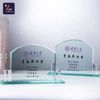 Vente chaude blanc pas cher trophée de verre de cristal plaque de verre transparent prix pour cadeau d'affaires