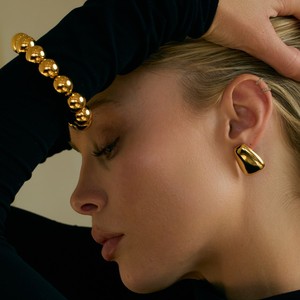 Geometric Gold Plated <b>Titanium</b> <b>Stud</b> Earrings For Women Classic Fashion Jewelry - Product Image 2