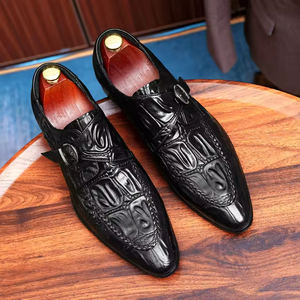 Chaussures habillées montantes pour hommes en cuir véritable à motif, à lacets, style britannique, avec boucle, pour le bureau et la carrière, toutes saisons - Product Image 5