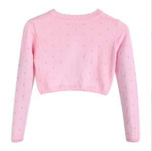 2024 venta al por mayor chica bloqueador solar cálido superior de manga larga de algodón de punto <span class=keywords><strong>Bolero</strong></span> suéter de baile para niños - Product Image 2