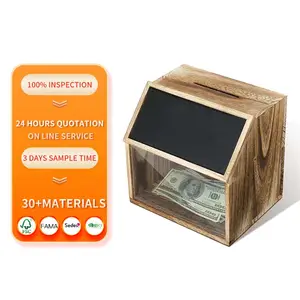 Retro Color Wood Locking Suggestion Box with Chalkboard and Lock Tip Jar Donation Ballot Box for Suggestion Donation Ballot Tip