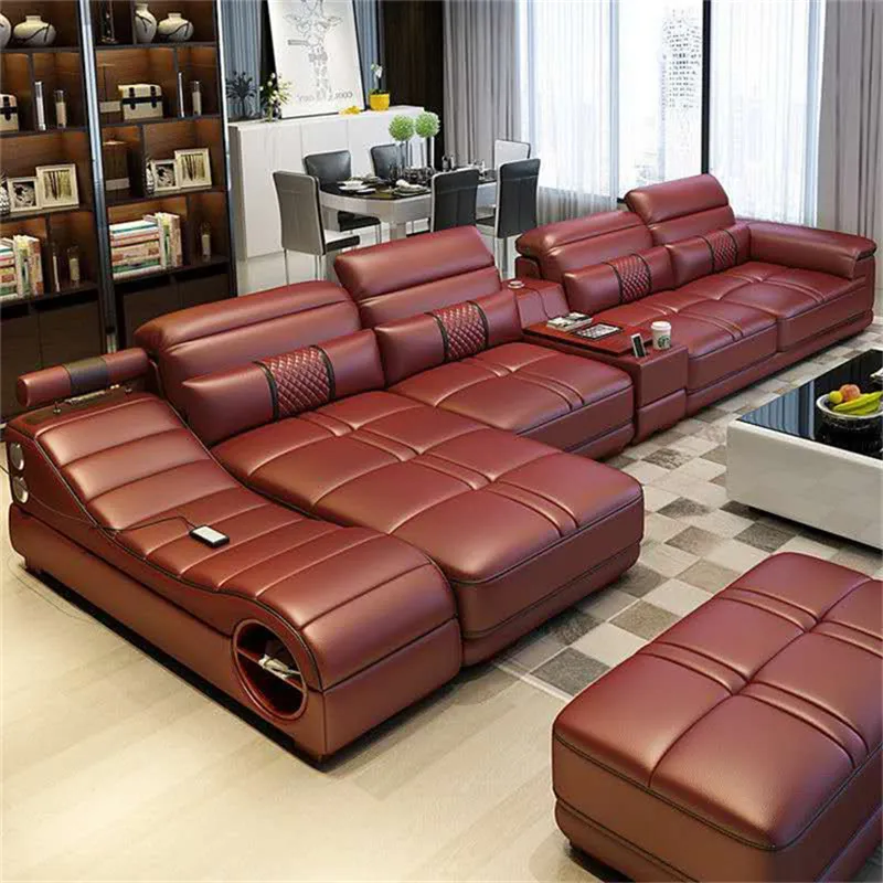 New Model Sectional Sofas Living Room Furniture Guest Genuine Leather Adjustable Headrest Sofa Set