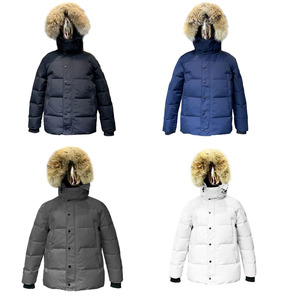 معطف شتوي رجالي كندي مبطن بالريش مع غطاء للرأس مقاوم للماء وسحاب للملابس الرسمية الخارجية - Product Image 1