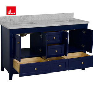 AllandCabinet Modern gaya transisional kayu lapis biru tua disesuaikan marmer konter MDF Carcase keluarga kamar mandi Vanity - Product Image 3