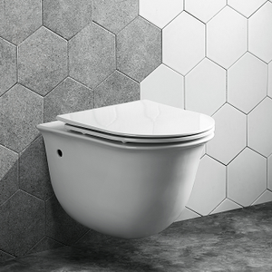 Inodoro Suspendido Redondo Blanco con Descarga sin Borde para Baño de Casa de Campo, Villa o Apartamento - Product Image 2
