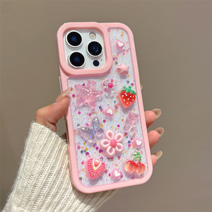 เคสโทรศัพท์มือถือลายกลิตเตอร์สตรอว์เบอร์รี่ผีเสื้อ สำหรับ iPhone 17 Air 16 15 14 Pro Max ลายดอกไม้เรซิ่นเชอร์รี่ DIY ดาว รูปหัวใจ ฝาหลัง - Product Image 6