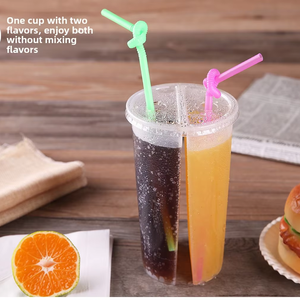 24oz 700ml PP taza de plástico gemelos taza dividida Bobo Bubble Tea doble compartido 2 compartimentos taza de bebida de jugo con tapa Impresión de logotipo personalizado - Product Image 1