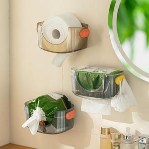 Soporte de papel higiénico ovalado transparente para montaje en pared, sin necesidad de taladro, caja de almacenamiento de papel multiusos para baño y cocina - Product Image 5