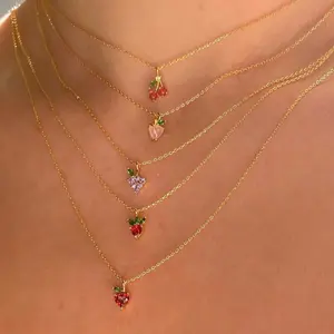 2022 New Design Popular Fashion 18k Real Gold Plated Necklace Cherry/Banana Fruit Pendant Necklace