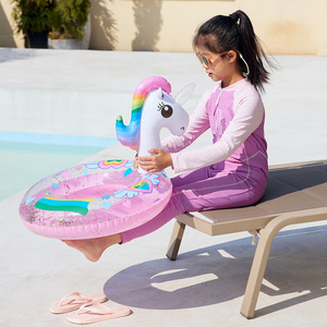 Inf Kelukeya Unicorn Swim Ring Transparent Thick Sequined <b>Inflatable</b> <b>Float</b> For Pool Water Park Child Unisex - Product Image 3