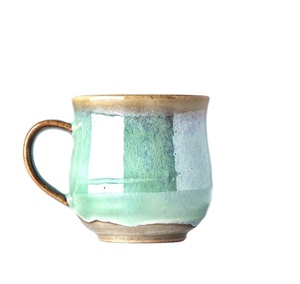 Unique Bright Green Ceramic Reactive Glazed Coffee Mug with Handle Special Green Flowing Glaze in Motion Tea Cup