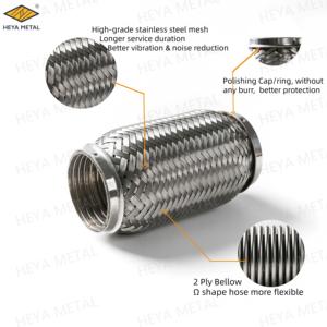 Tuyau d'échappement flexible pour moteur automobile 45*250mm, réduction <span class=keywords><strong>du</strong></span> <span class=keywords><strong>bruit</strong></span> et des vibrations, SS201 avec tressage extérieur et interlock - Product Image 3
