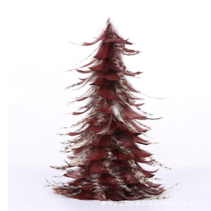 Sapin de Noël en plumes artificielles 30 cm, pliable, ornement de table, petit arbre décoratif, rose lotus, orange, chocolat, bleu ciel - Product Image 4