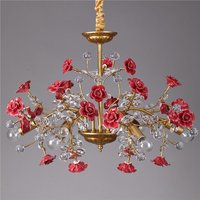 Lustre en fer rétro français pour salon, décoration rose en cristal, ambiance chambre à coucher, lampe suspendue pour chambre de fille