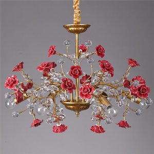 Lampadario in Ferro Stile Retrò Francese con Cristalli, Decorazione Rosa, Atmosfera Elegante per Camera da Letto e Stanza delle Ragazze - Product Image 2
