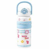 Gourde isotherme pour enfants en acier inoxydable 316, avec couvercle rabattable, motif dessin animé, sans BPA, anti-fuite, pour boissons chaudes et froides, avec bande en silicone, pour l'extérieur
