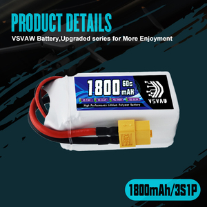 VSVAW 11.1V 1800mah 3S Drone Lipo Batterie XT60 T Deans XT30 JST RC Pièces 60C pour FT012 Racing Boat Car Avion Copter FPV Drone - Product Image 3