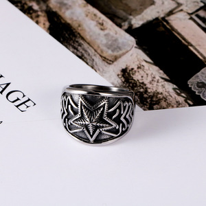 Retro Star <b>Titanium</b> Steel <b>Ring</b> Extra Wide Five Pointed Unisex Rock Style Jewelry SA977 - Product Image 1