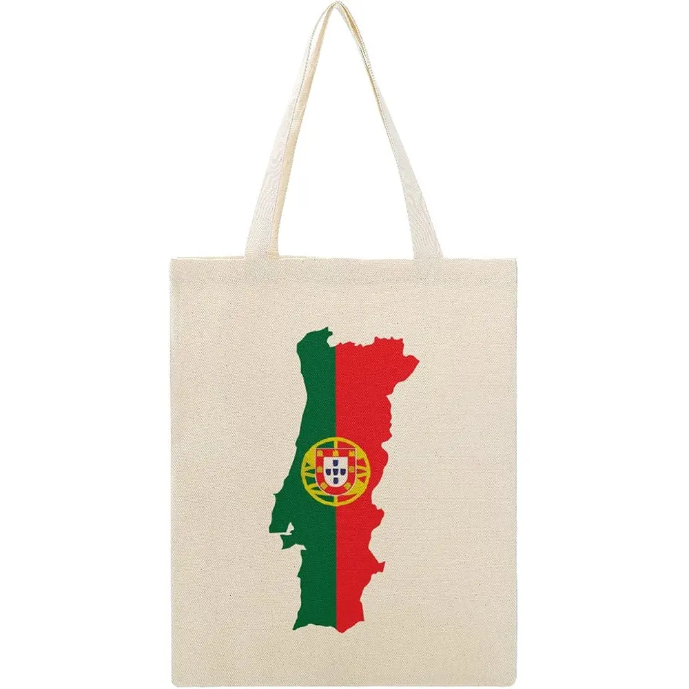 高品質のサンキューバッグポルトガル地図旗付きキャンバストートバッグハンドル付き再利用可能な食料品ショッピングバッグ男性女性用