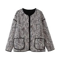 Manteau d'hiver chic et décontracté pour femme, nouvelle collection 2026, col rond, imprimé léopard, style rétro, manches longues.
