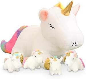 Jouet en peluche chantant allumant maman licorne avec bébé licornes dans son ventre Volume réglable <span class=keywords><strong>berceuse</strong></span> animée apaiser les cadeaux - Product Image 1
