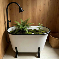 Jardinière en métal vintage en forme de baignoire blanche avec support noir, pot de fleurs pour salle de bain intérieure, jardin, ferme, décoration intérieure