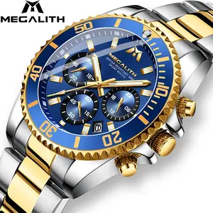 Montre Megalith Business Heren Horloges Staal Gents Luxe Waterdicht Chronograaf Horloge Top Merk Sport Quartz Horloge