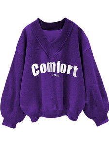 Sudadera Bordada de Cuello V de Gran Gramaje en Algodón y Poliéster con Forro Polar y Logo de Letra Personalizado de Talla Grande Ropa de Invierno <span class=keywords><strong>para</strong></span> <span class=keywords><strong>Mujer</strong></span> - Product Image 3