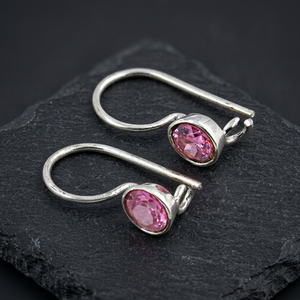 Pendientes colgantes chapados en plata de Art Palace con engaste de bisel de piedras preciosas de cristal rosa, joyería clásica de moda para mujer - Product Image 2
