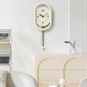 Trendy Cream <b>Wall</b> <b>Clock</b> Oval Shape Battery Powered Nordic <b>Design</b> Living Room Decor - Product Image 3