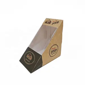 Fiambreras Kraft de impresión personalizada para llevar al por mayor, caja de embalaje de papel desechable, caja triangular para sándwich