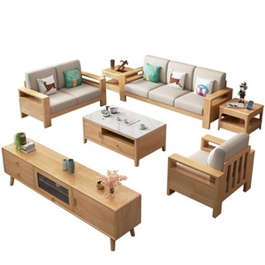 Solid Wood Sofa Set Rubberwood Minimalist Nordic Style 1+2+3 Seat Storage Function Living Room Furniture - Product Image 4