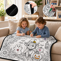 Couverture à colorier DIY pour Halloween, motif chat fantôme et citrouille florale, avec feutres, pour loisirs créatifs et cadeaux
