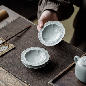 Sky Blue Ru Porcelain <b>Teacup</b> Holder Coaster Irregular Shape Ceramic Cup Saucer Tea Set Accessory Afternoon Tea Use - Product Image 1
